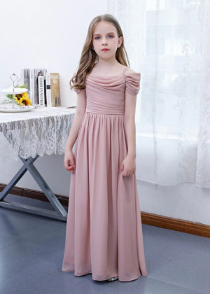 Cold Shoulder Dusky Pink Chiffon Flower Girl Dress